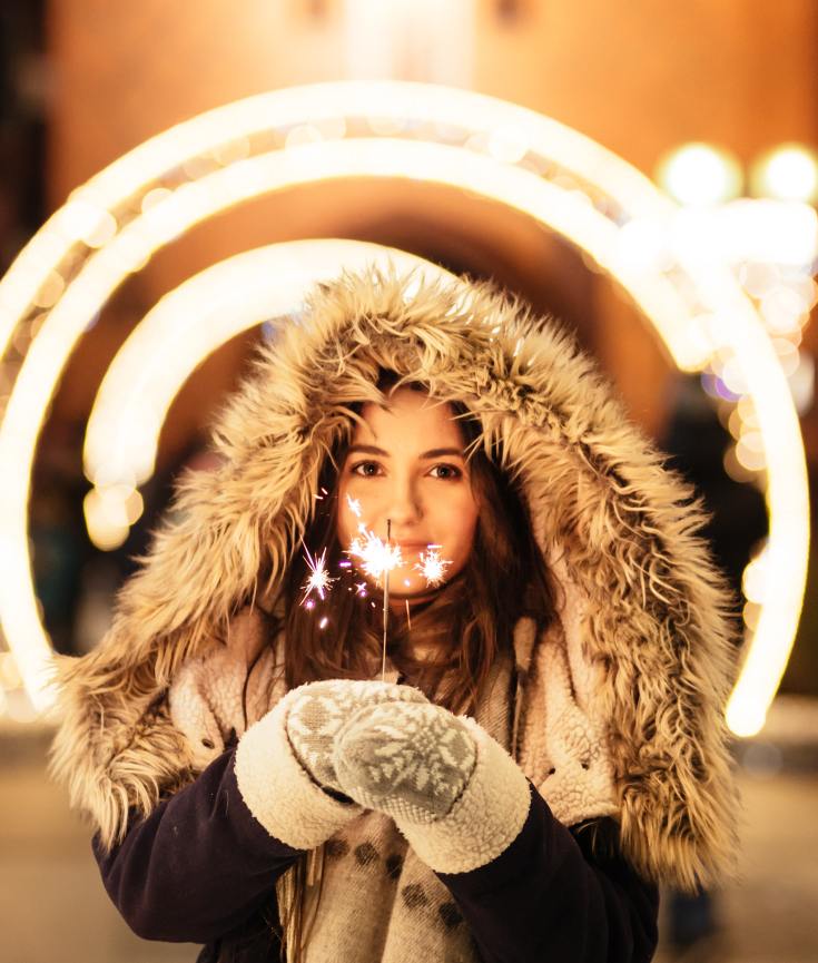 Woman in fur lined hood coat and mittens holding a sparkler – Pandora's Health blog