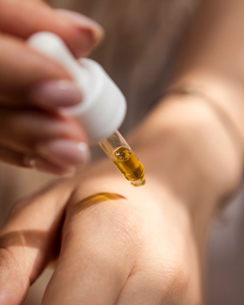 A dropper containing yellow liquid is being hold over a hand.

Pandora's Health blog